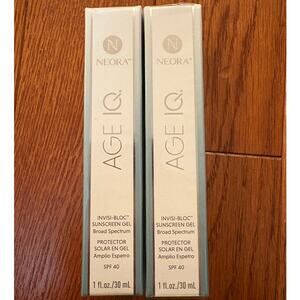 NEORA AGE IQ Invisi-Bloc Sunscreen Gel spf 40 1 fl oz LOT of 2 NEW SEALED